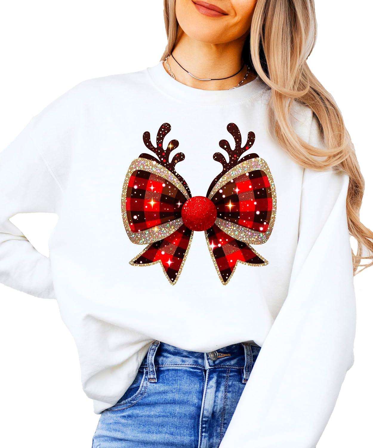 Festive Red & Black Check Reindeer Tee - Sizes for All!