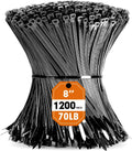 RAZCC 1200pcs Black Cable Zip Ties 8 Inch - Strong 70lb Tensile Strength