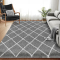 Fluffy Rug for Bedroom 6x9 ft Stripe Checkered - Cloud-Like Comfort