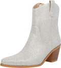 FIFSY Women Rhinestone Cowboy Boots - Glitter Chunky Heel