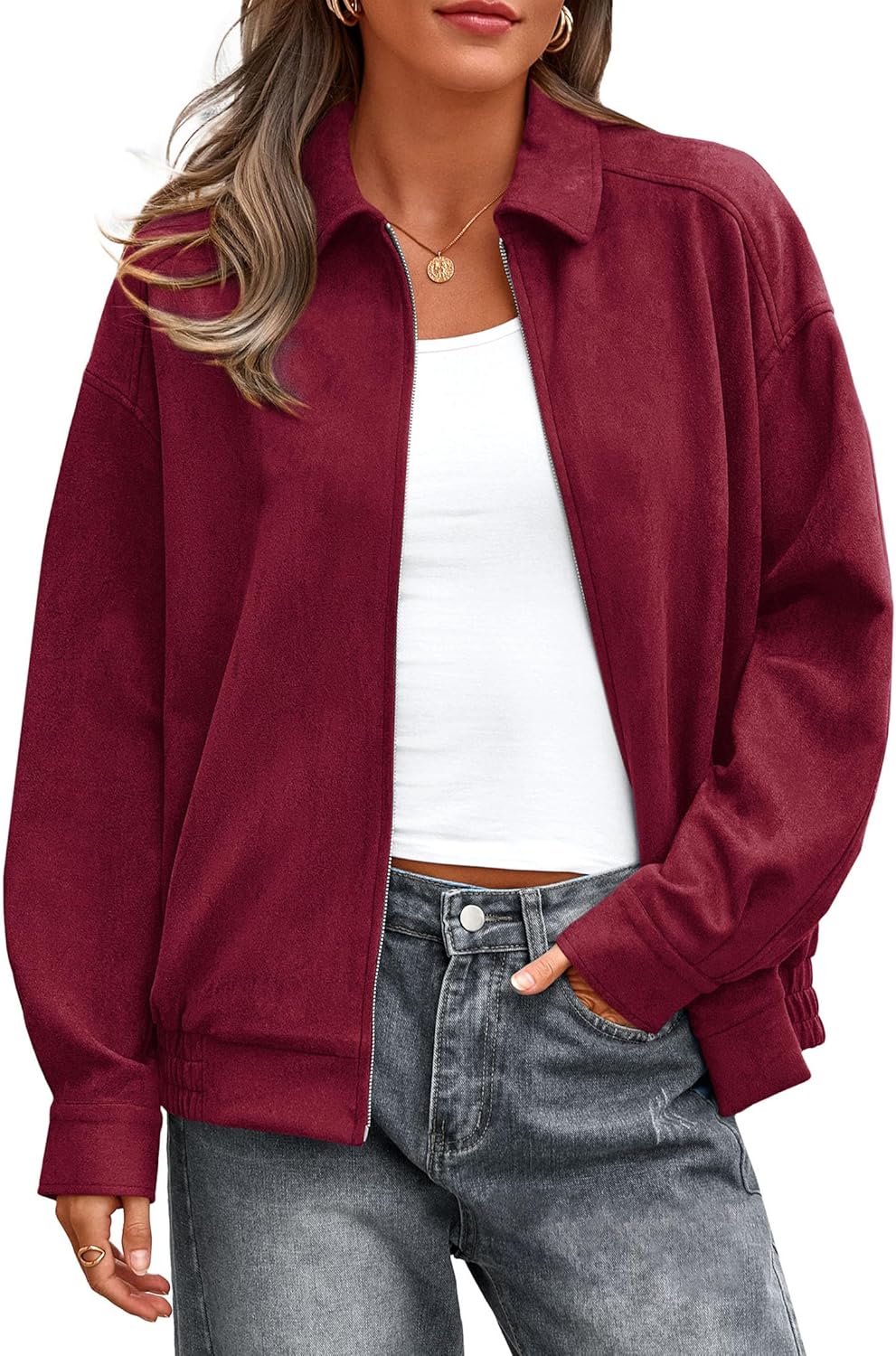 PRETTYGARDEN Faux Suede Bomber Jacket for Trendy Winter Wear