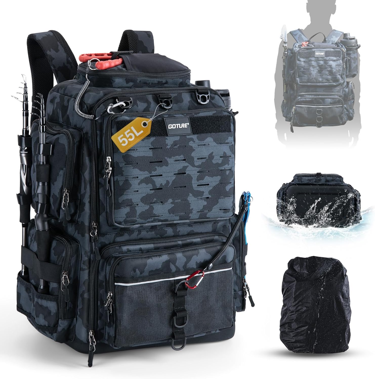 Goture 55L Fishing Backpack with Rod Holder