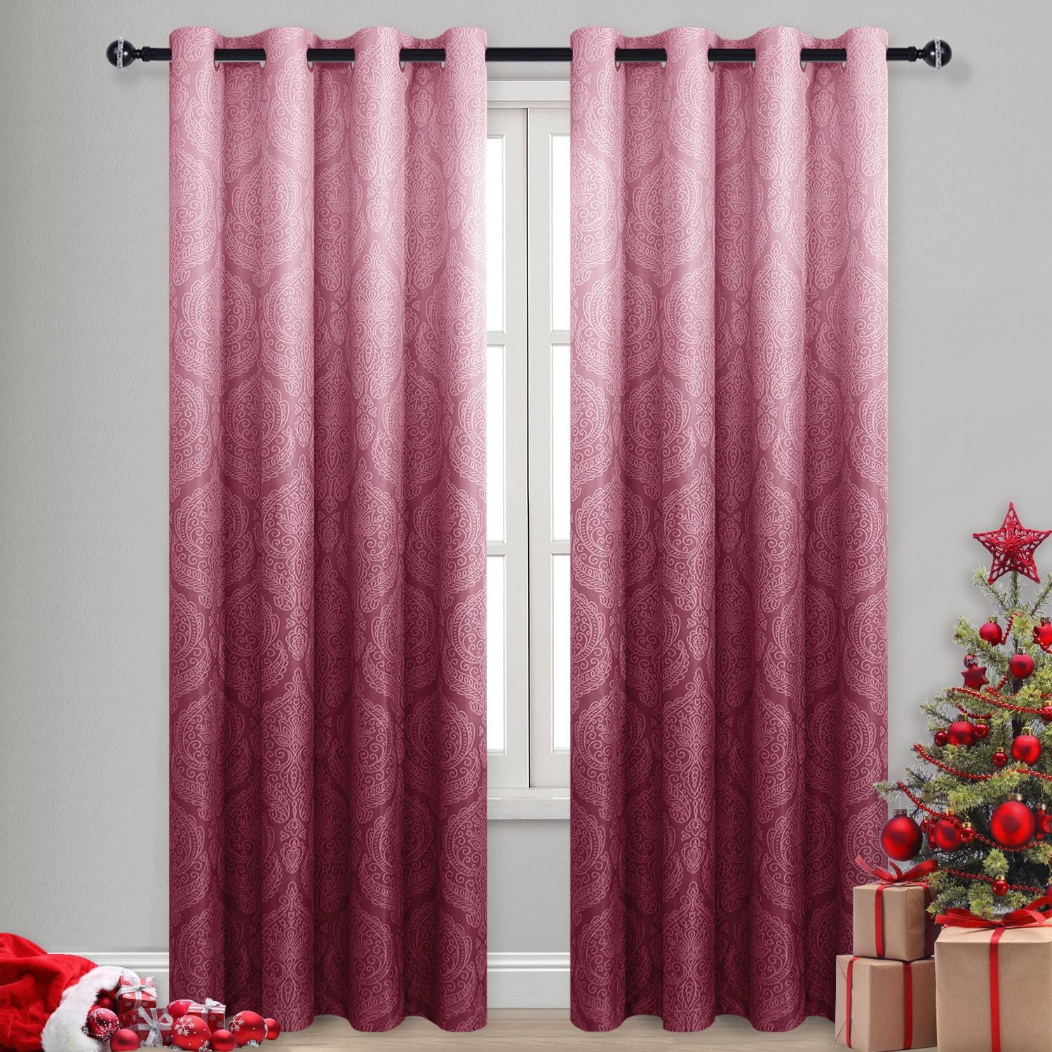 DWCN Ombre Room Darkening Curtains with Luxury Damask Pattern