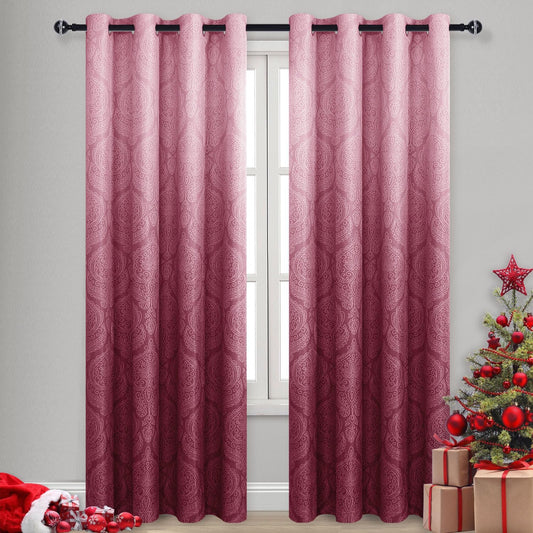 DWCN Ombre Room Darkening Curtains with Luxury Damask Pattern