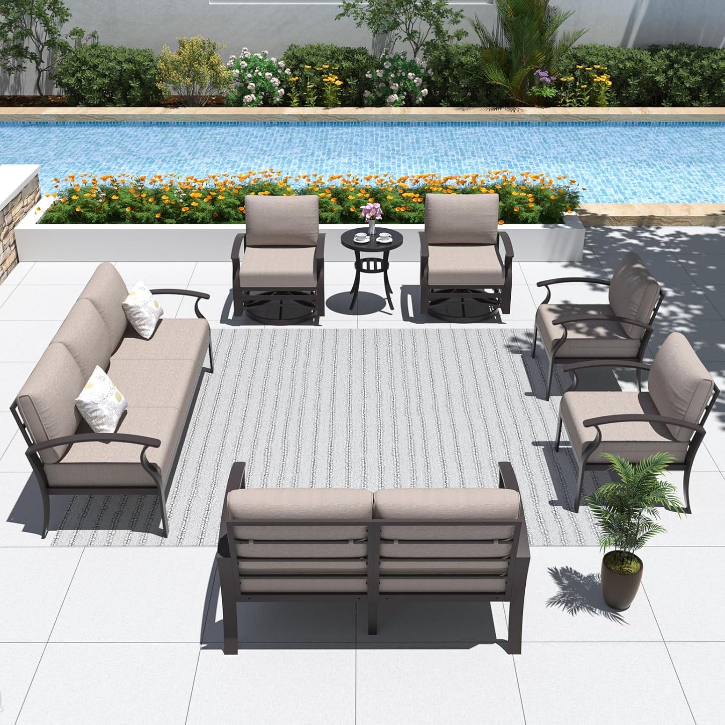 ALAULM Aluminum Patio Furniture Set with Swivel Rocking Sofas