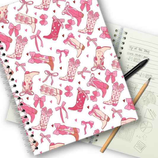 Chic Pink Bows & Boots Spiral Notebook