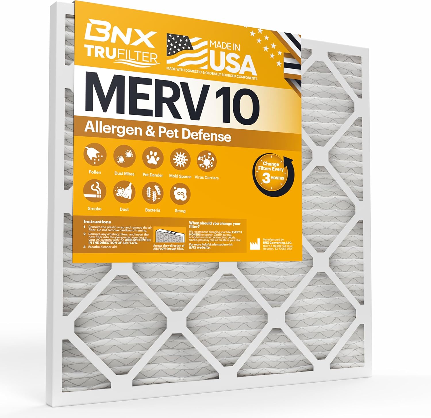 BNX TruFilter 20x20x1 MERV 10 Air Filter - Superior Performance