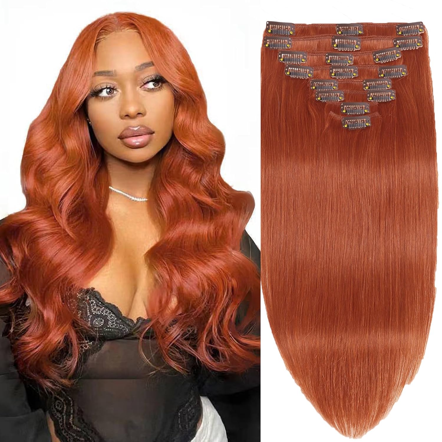 Copper Human Hair Clip in Extensions for Stunning Volume