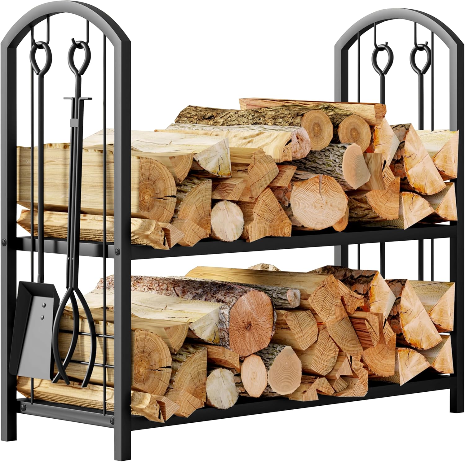 Fire Beauty Fireplace Firewood Log Rack with 4 Tools Set