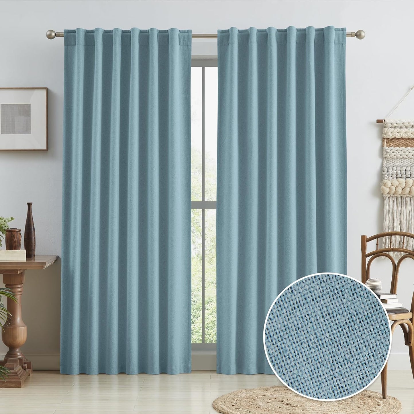 Blackout Linen Curtain Panels for Total Darkness and Privacy