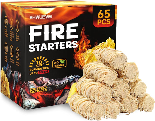 Shwuevei 65 pcs Natural Fire Starters - Multi-Purpose Flames!