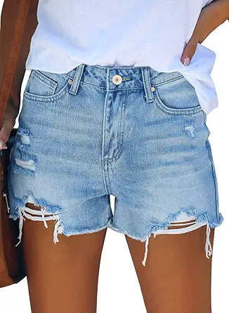 GRAPENT Women's High Waisted Ripped Stretchy Denim Hot Shorts