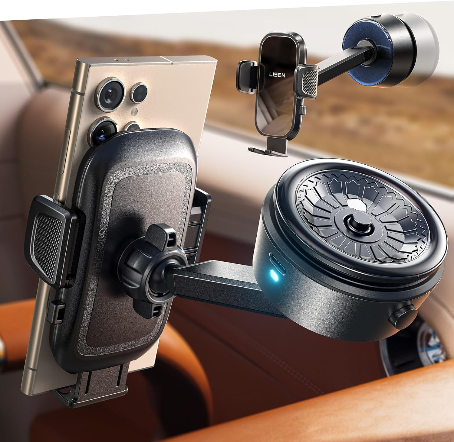LISEN Electric Retractable Car Phone Mount for iPhone & Samsung