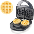 Double Mini Waffle Maker with 4 in Dual Non Stick Surfaces - Quick
