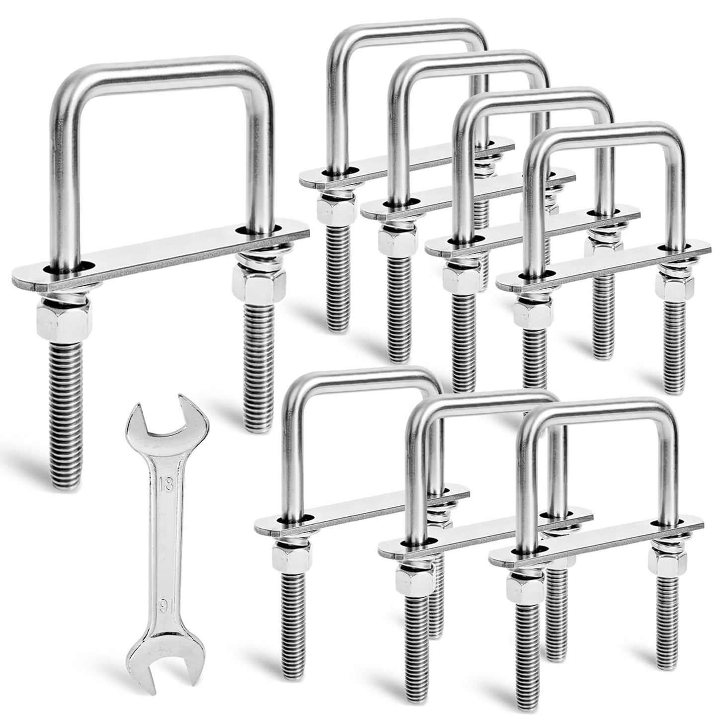 8 Sets Heavy Duty Square U Bolts M12 Thread Size for Versatile Use