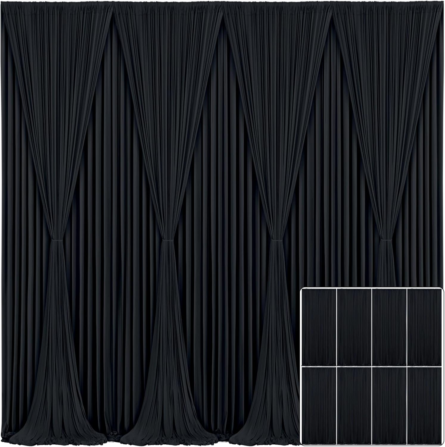 8 Panels Black Backdrop Curtain for Parties and Events