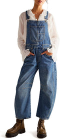 Denim Overalls for Women Barrel Wide Leg Baggy Bib Jumpsuit
