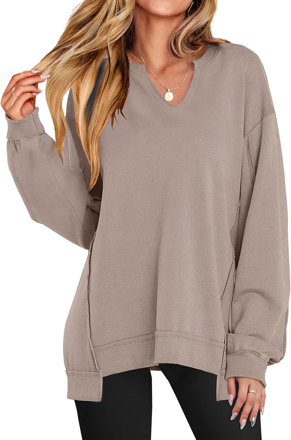 Oversized V-Neck Sweatshirt for Women - Trendy Fall Style