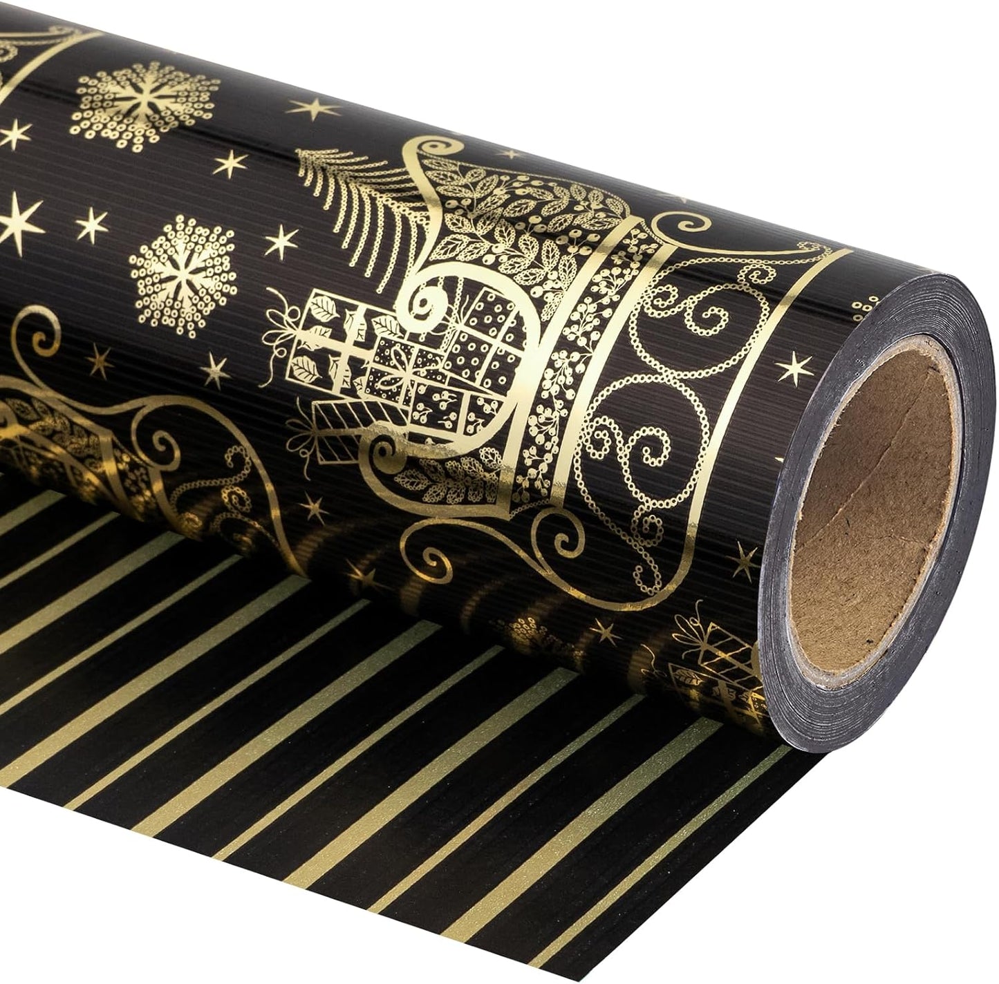 30 Inch Jumbo Reversible Black and Gold Christmas Wrapping Paper