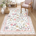 Washable Floral Area Rug 4x6 Pink Girls Bedroom Rug - Soft Non-Slip