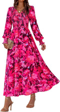 BTFBM Women Fall Wedding Guest Maxi Dress - Flowy Floral V Neck Casual