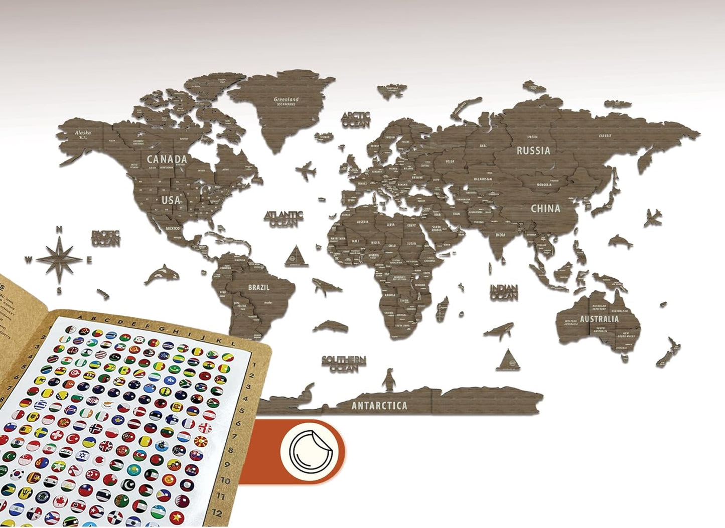 Multilayer 3D Wooden World Map by Colorfull Worlds for Decor