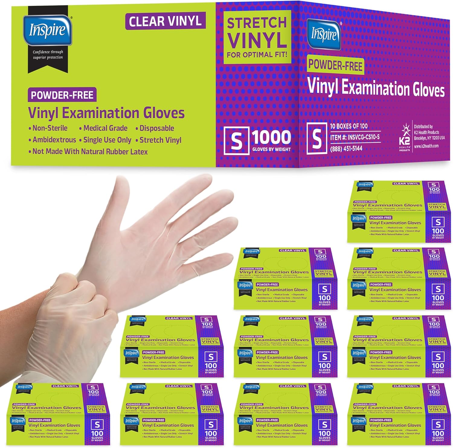 Inspire Clear Vinyl Exam Gloves - Latex Free & Disposable