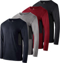 Boys Youth Dry-Fit Long-Sleeve Athletic T-Shirt 4 Pack - Lightweight