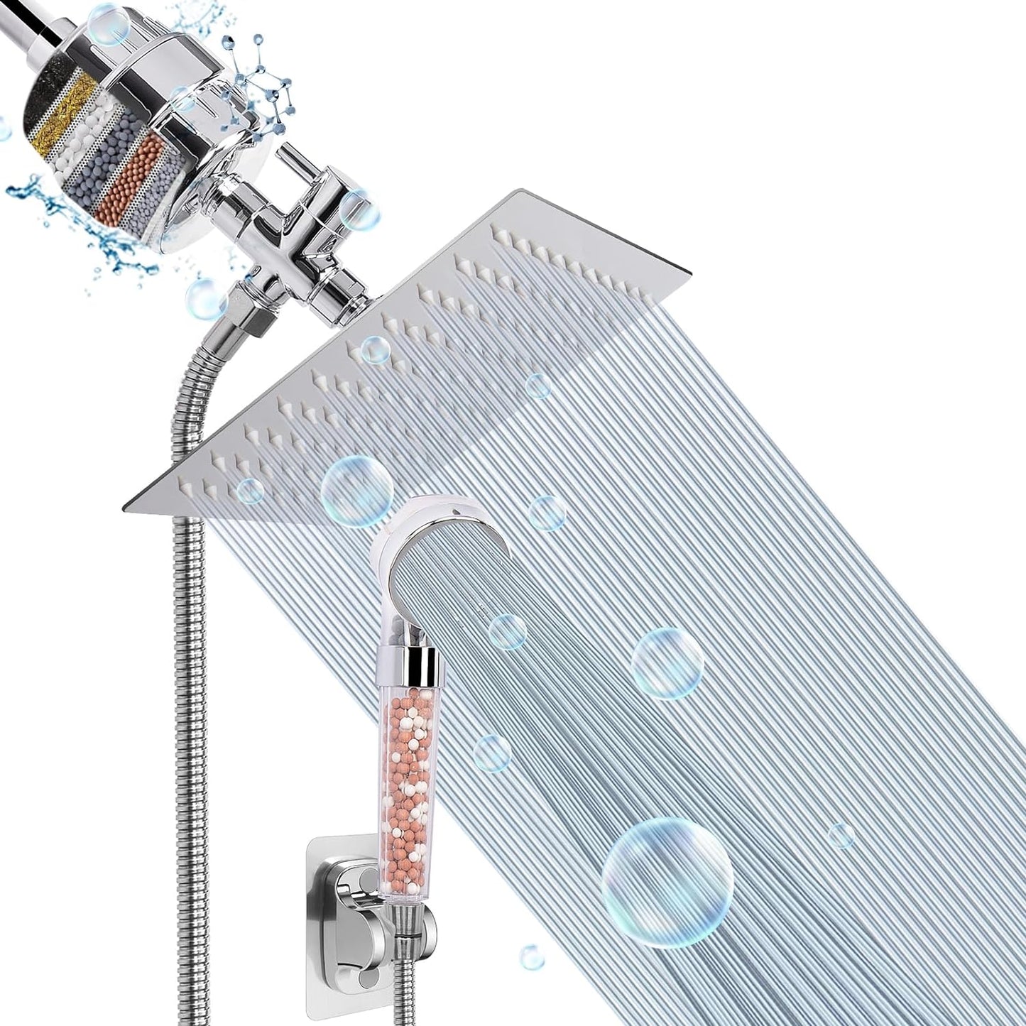 HarJue High Pressure 8 Inch Rainfall Filter Shower Head Combo