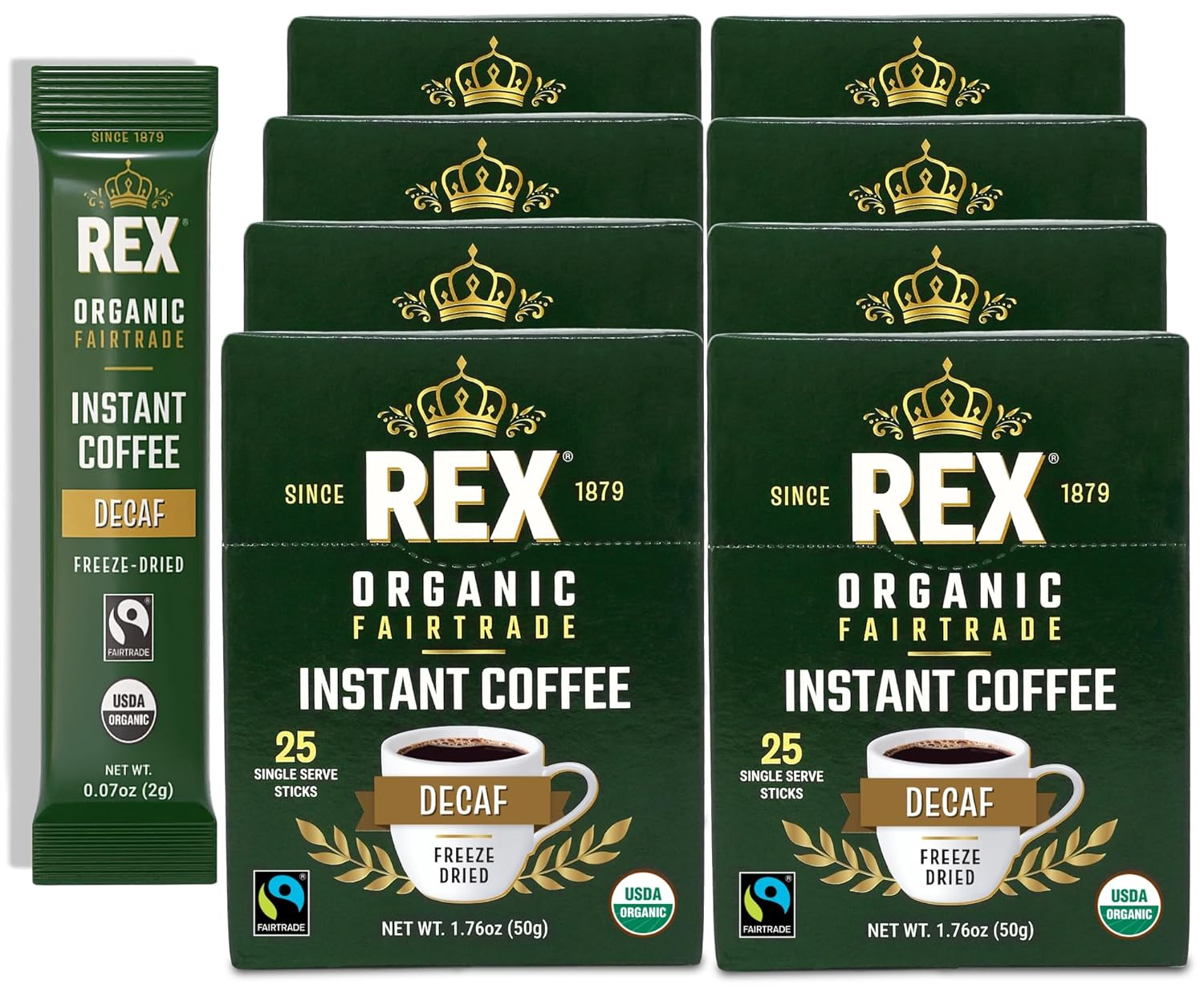 Rex Coffee Organic Fairtrade Decaf Instant Sticks for Travel