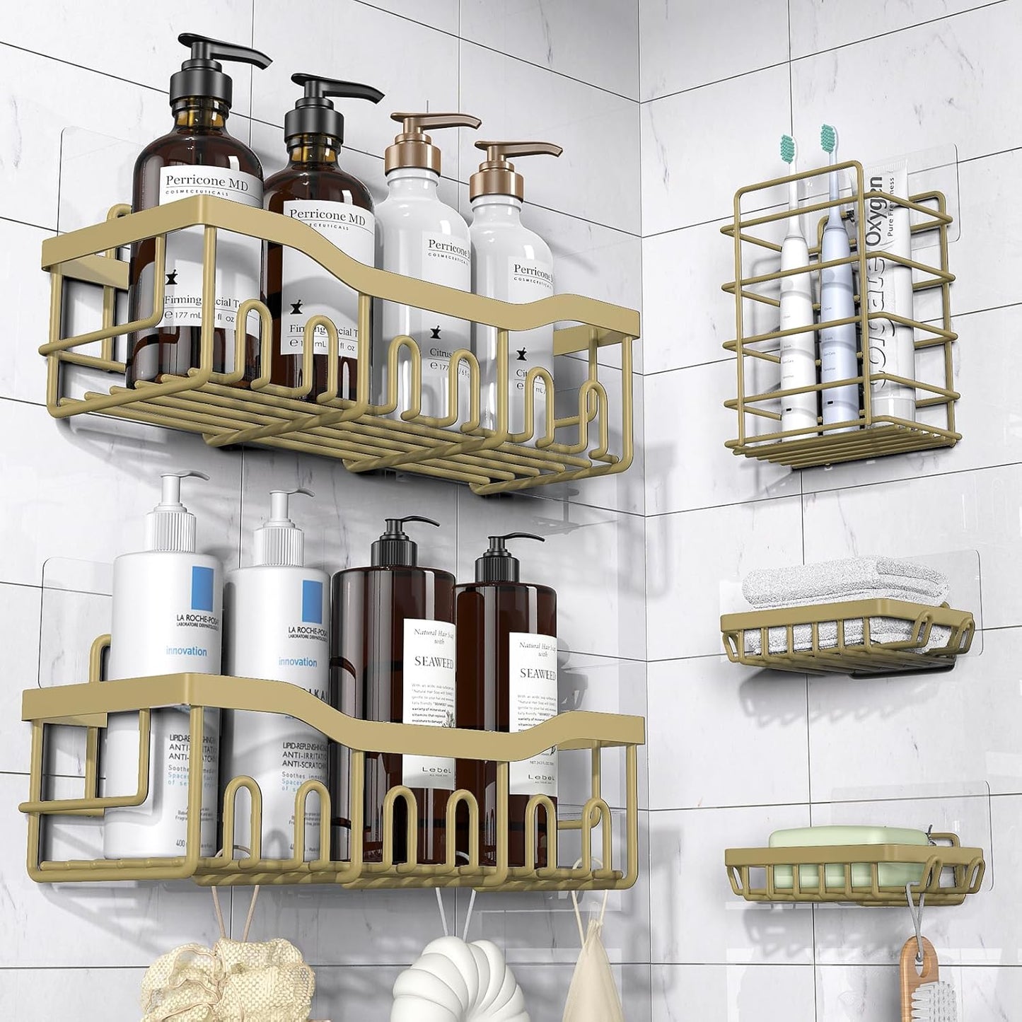 5-Pack Rustproof Stainless Steel Shower Caddy for Bathroom Storage