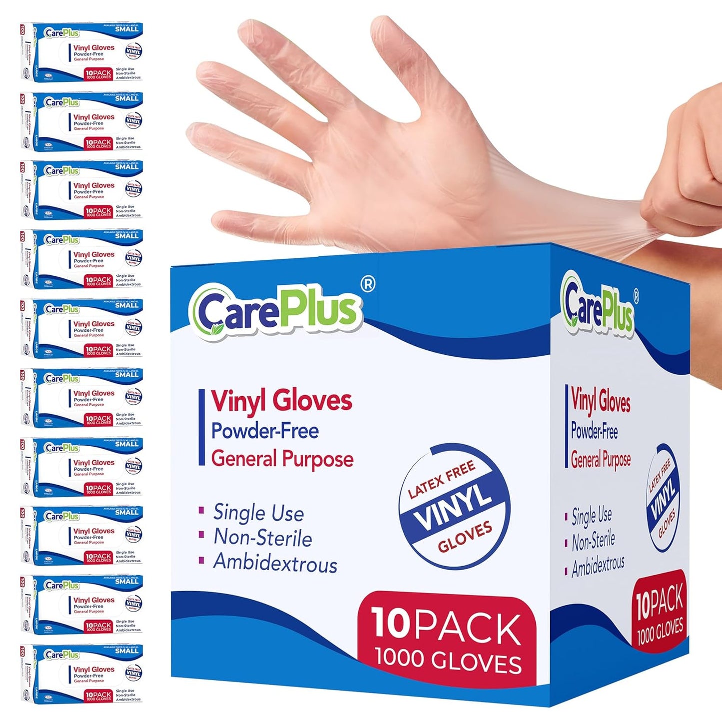 CARE PLUS Vinyl Gloves Clear Large Size for Food Prep & Cleaning