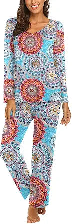 Ekouaer Pajamas for Women Soft Sleepwear Set Long Sleeve Comfy