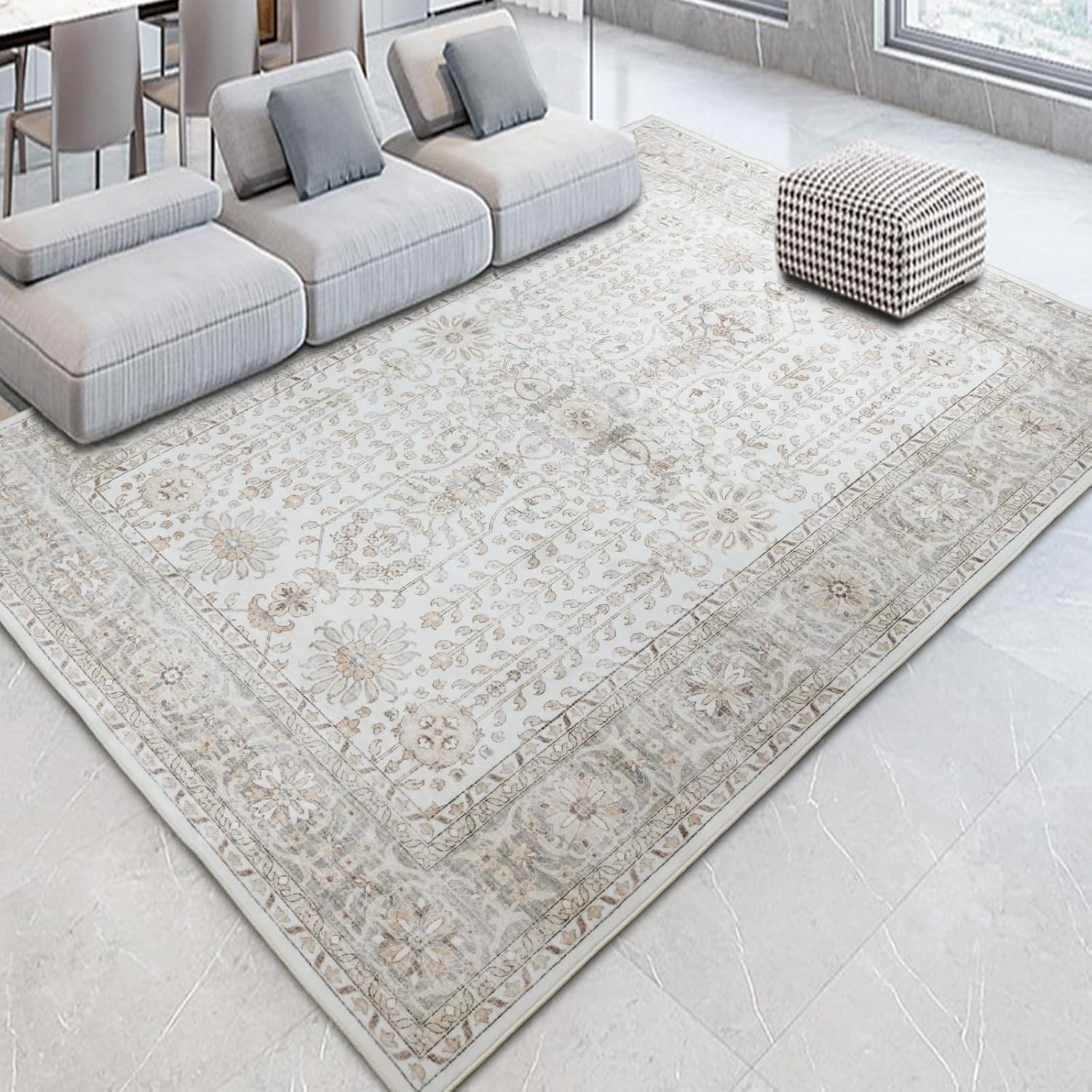 7x9 Area Rugs for Living Room, Thin Washable Non-Slip Rug