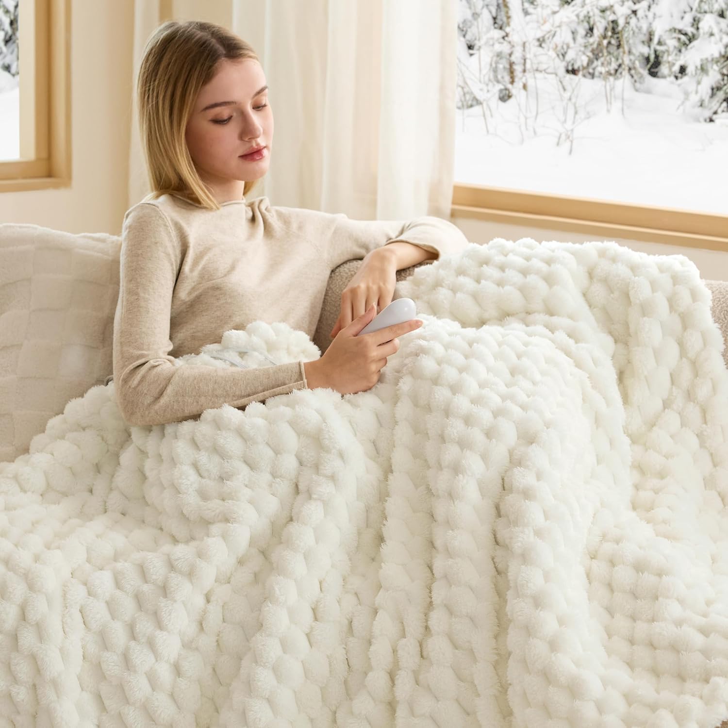 Heated Blanket Throw - Super Soft Flannel Sherpa Electric Blanket