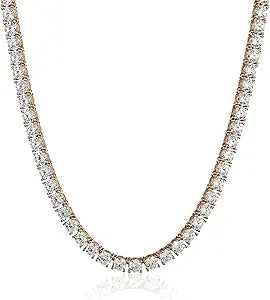 Platinum Plated Sterling Silver Tennis Necklace with Cubic Zirconia