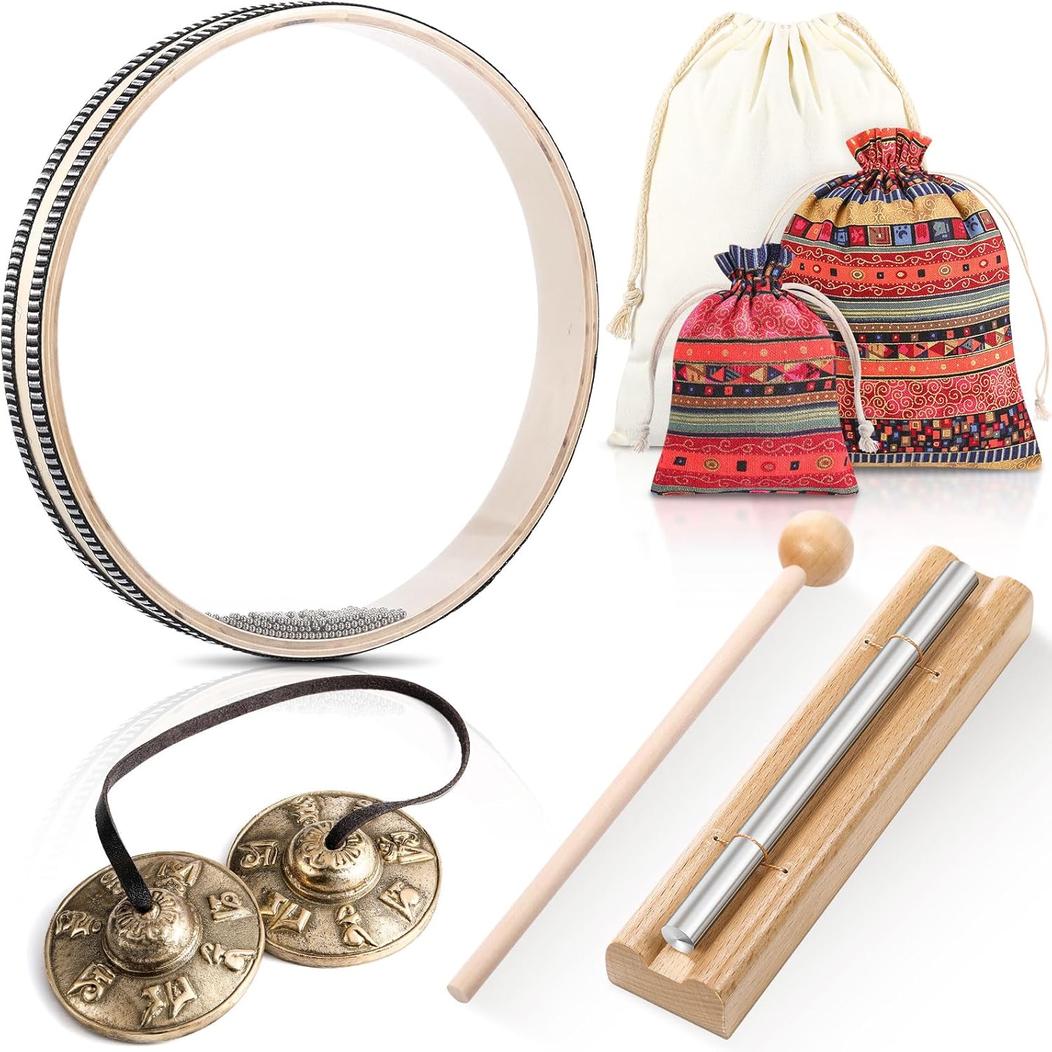 3 Sets Meditation Instrument with Tibetan Tingsha Cymbals and More