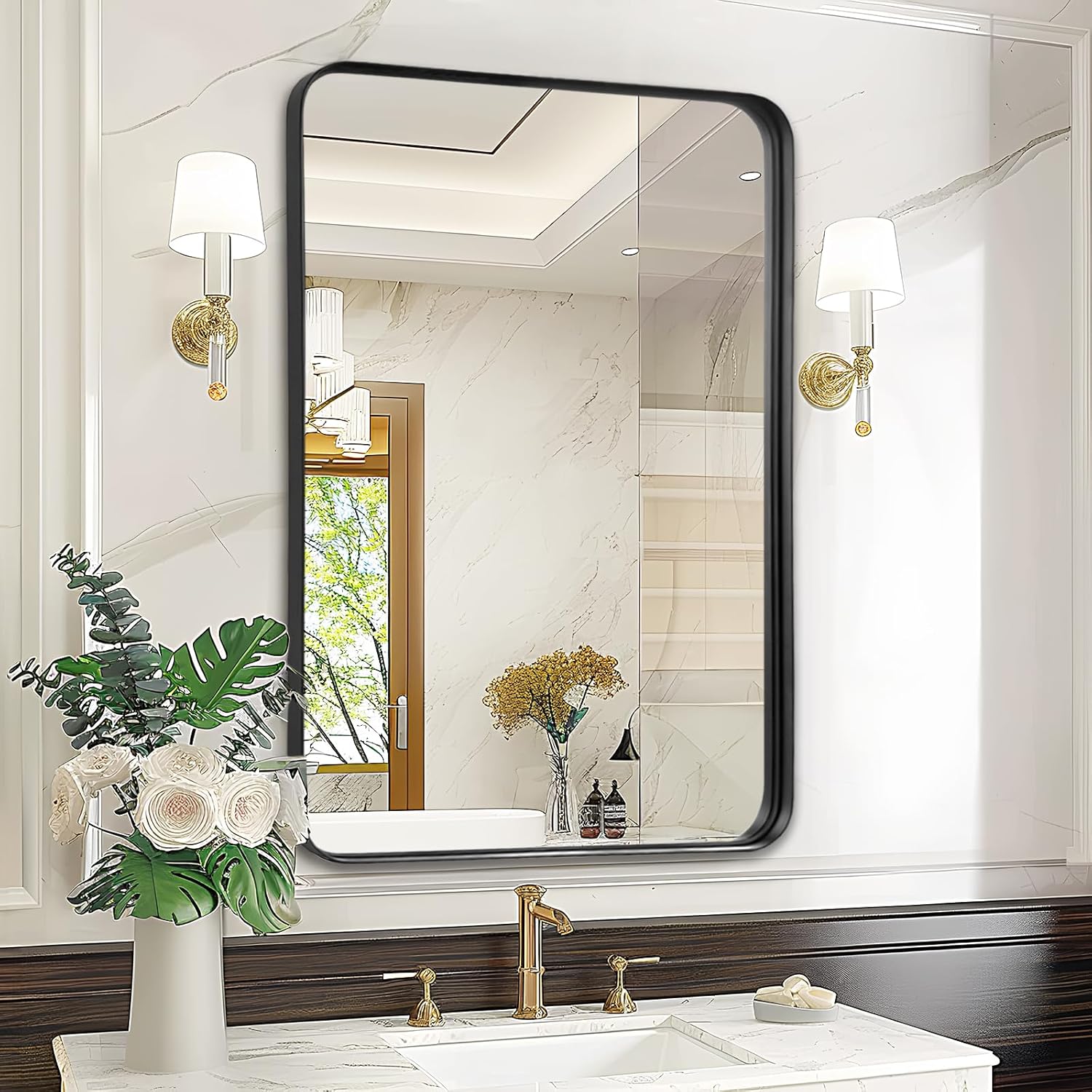 Bathroom Wall Mirror Over Sink - 24x32 Inch Black Matte Frame