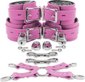 VP Leather Combo Lockable Wrist & Ankle Cuffs Set - Soft Fur Lining