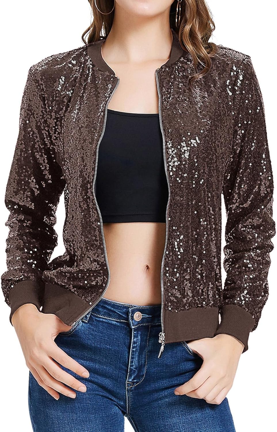 KANCY KOLE Womens Sequin Jacket with Pockets for Parties