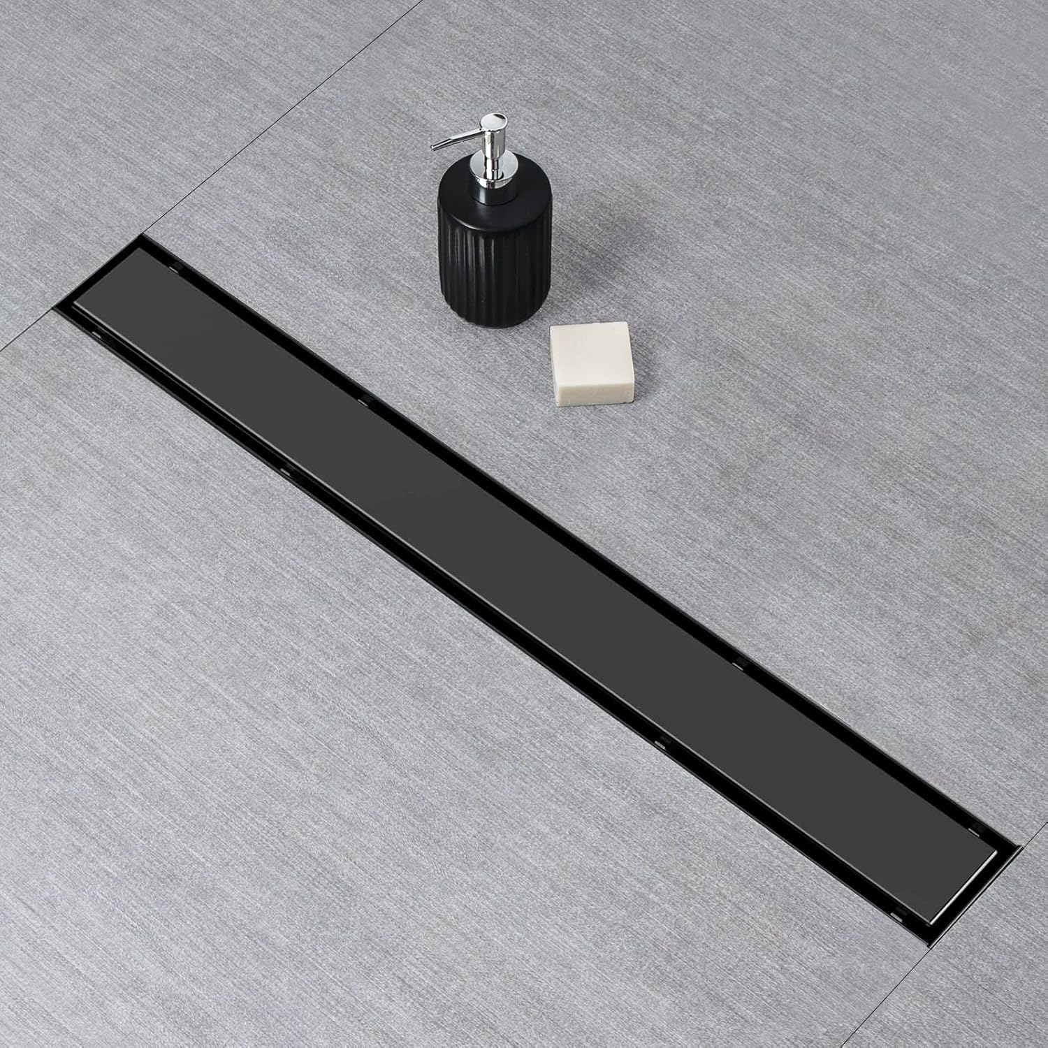 SaniteModar 30 inch Black Linear Shower Drain with Hair Strainer