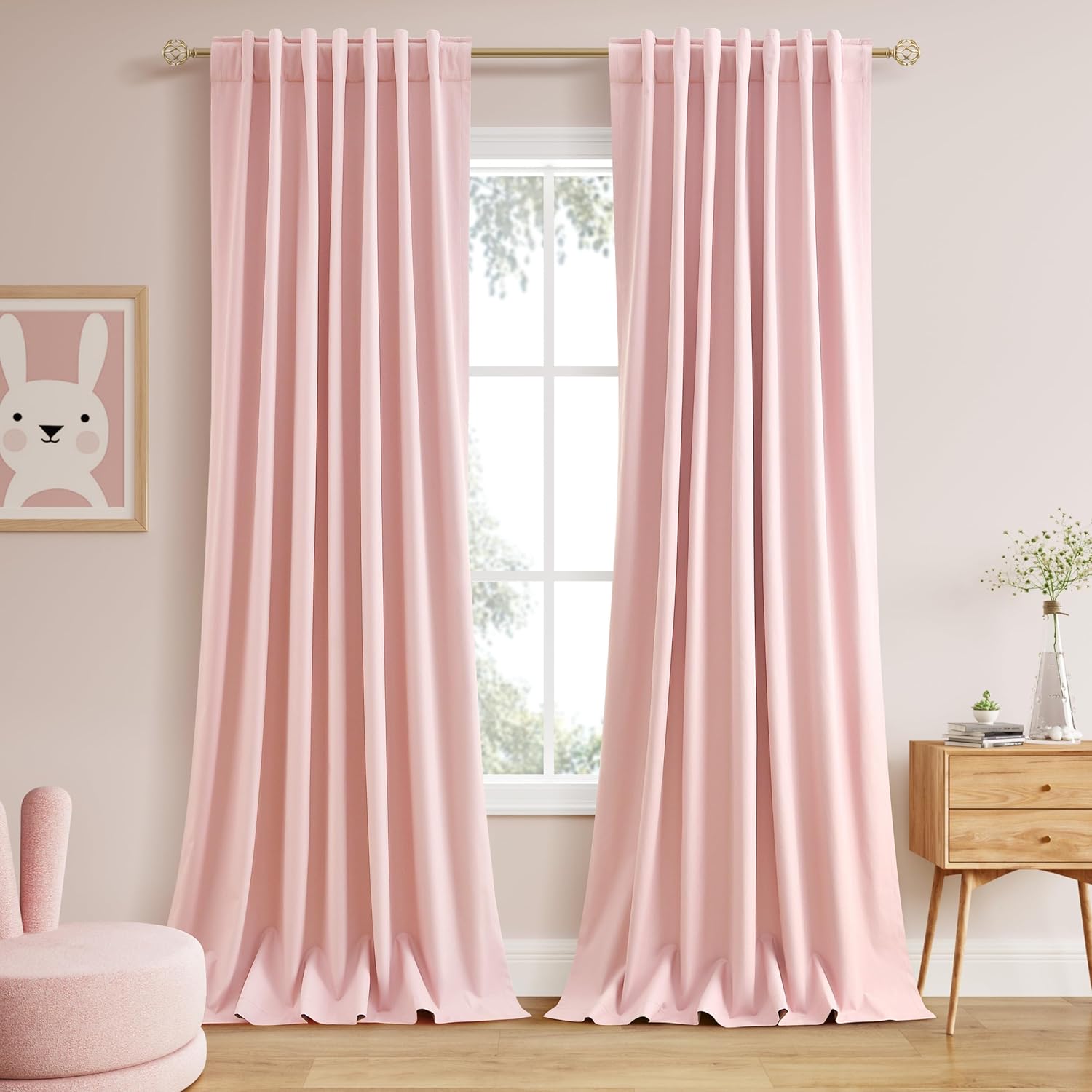 Full Black Out Pink Window Curtains Panels for Living Room
