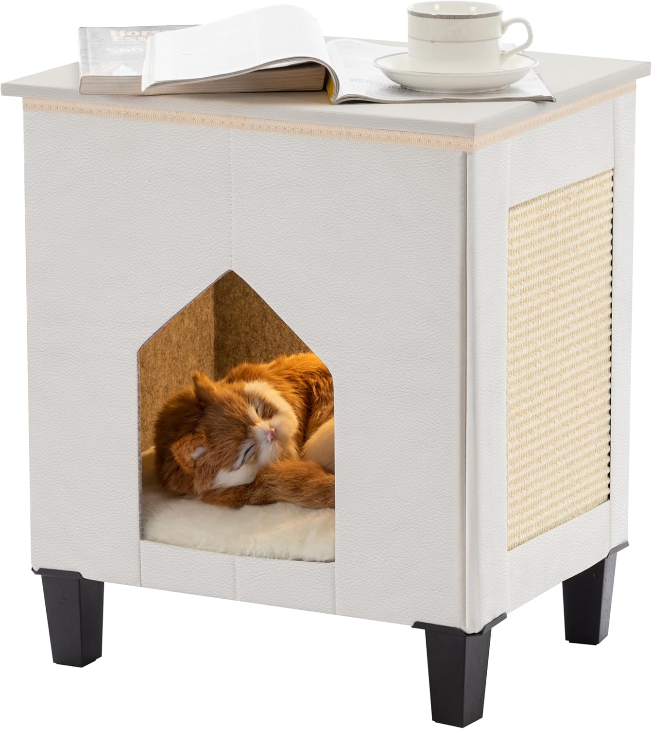 Cat House for Indoor Cats with Scratch Pad and Cozy Bed