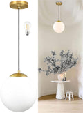 8 Inch Gold Modern Globe Pendant Light with White Glass Design