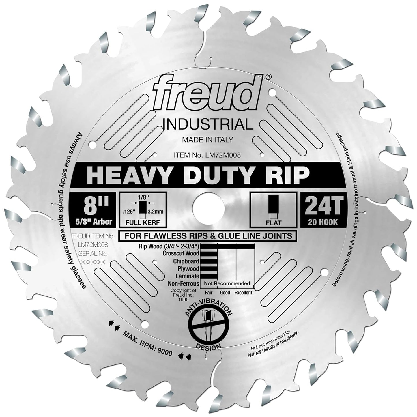 Freud LM72M008 8in Heavy-Duty Rip Blade for Smooth Cuts