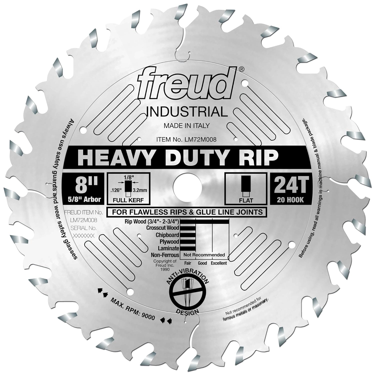 Freud LM72M008 8in Heavy-Duty Rip Blade for Smooth Cuts