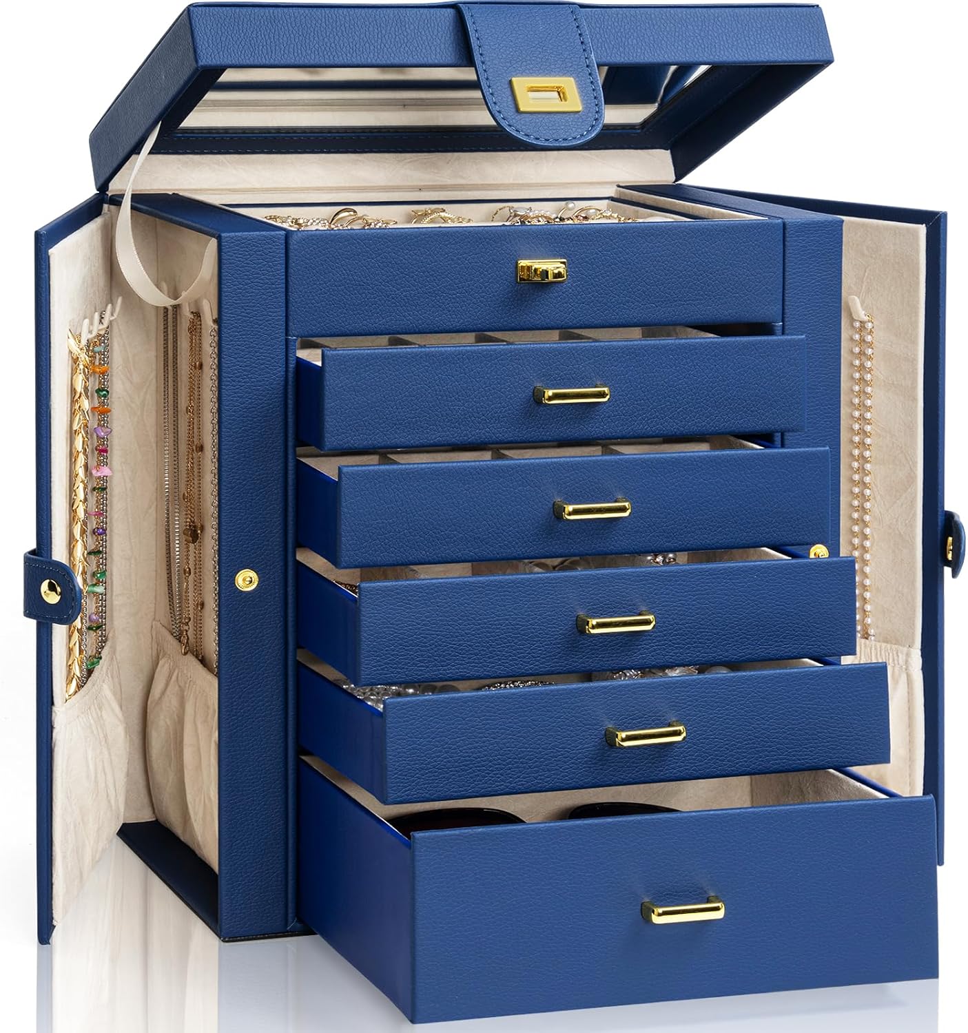 AKOZLIN Large Jewelry Box Organizer with Lockable Design and Mirror