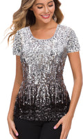MANER Womens Full Sequin Tops Glitter Party Shirt Short Sleeve Women's