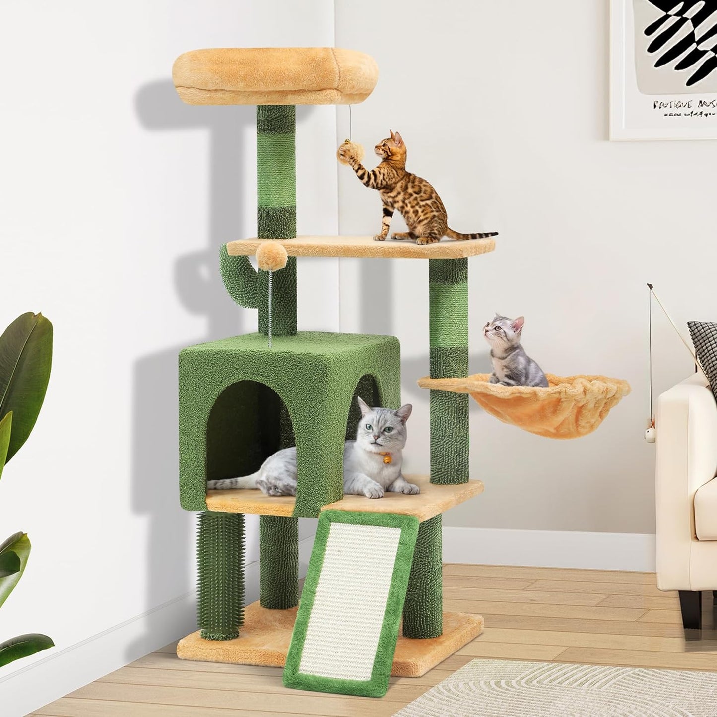 YITAHOME 44.5in Tall Cactus Cat Tree Tower for Indoor Cats