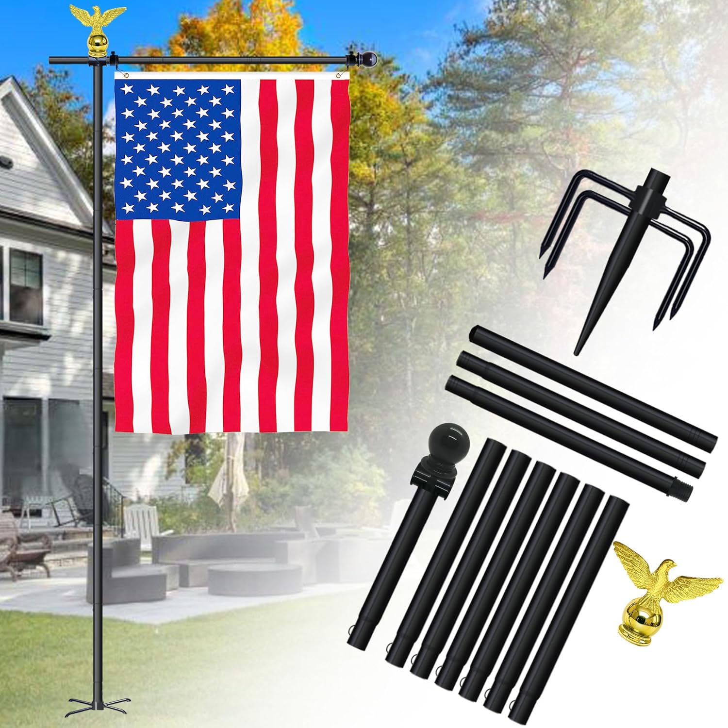 10FT Garden Flag Pole Stand for 3x5 Feet & 28x40 Inch Flags